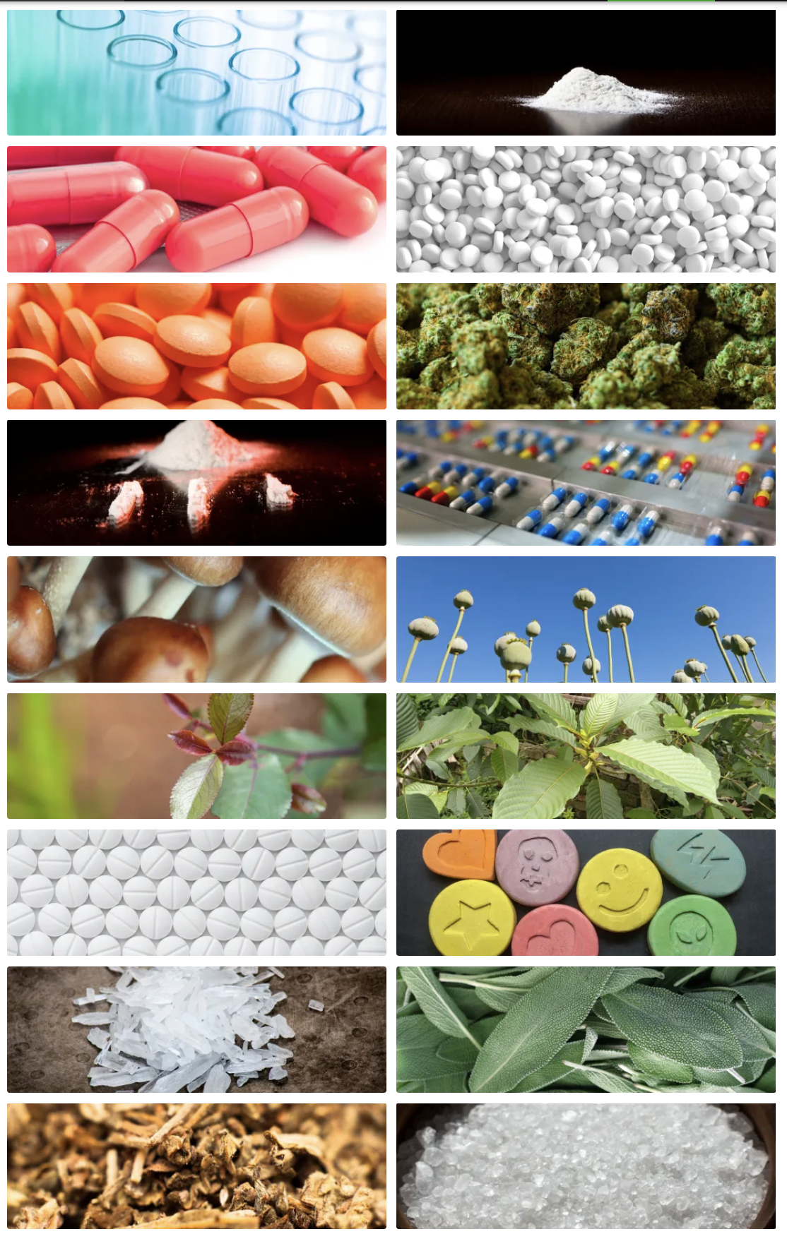 close-up of a selection of narcotic substances included in the drugs profiles series