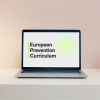 Laptop screen showing "Training European Prevention Curriculum" on screen