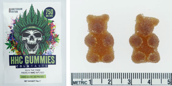 HHC Gummies Cola taste’ containing teddy bear-shaped HHC-infused gummies, seized by Swiss customs in October 2022. 