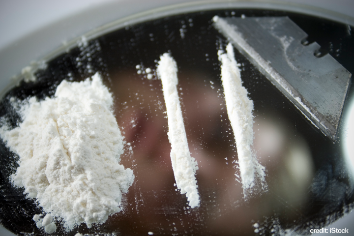 cocaine powder lines in a mirror