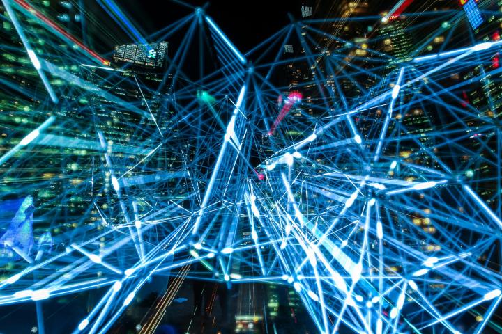 photos of light beams creating a network